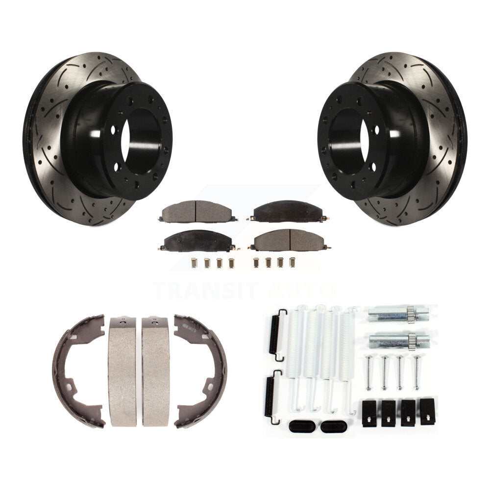 Disque arrière, Rotors percés et fendus, plaquettes en céramique, Kit de quincaillerie pour chaussures de stationnement pour