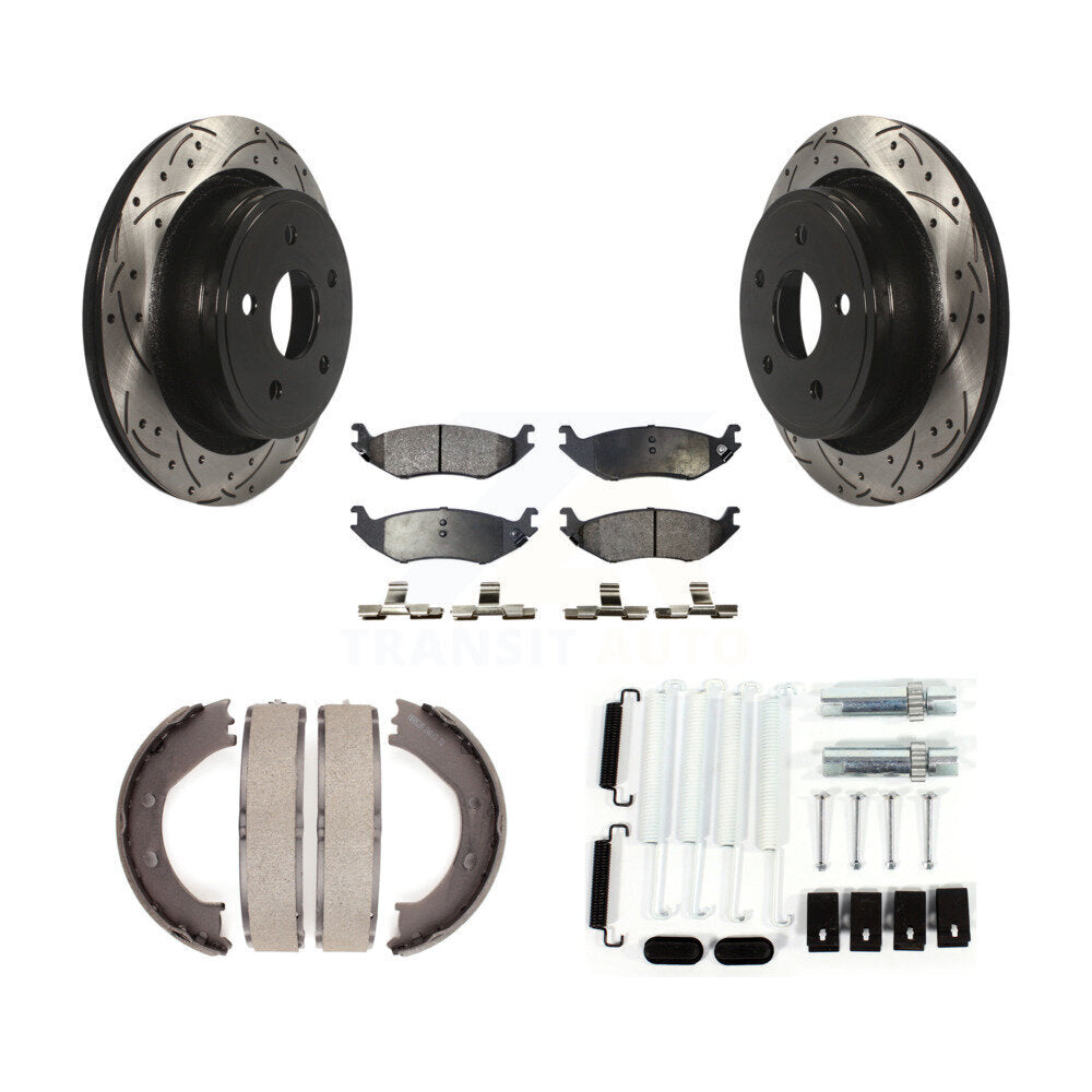 Disque arrière, Rotors percés et fendus, plaquettes en céramique, Kit de quincaillerie pour chaussures de stationnement pour