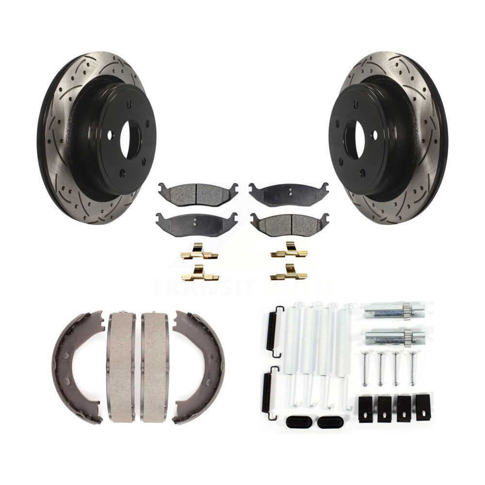 Disque arrière, Rotors percés et fendus, plaquettes en céramique, Kit de quincaillerie pour chaussures de stationnement pour