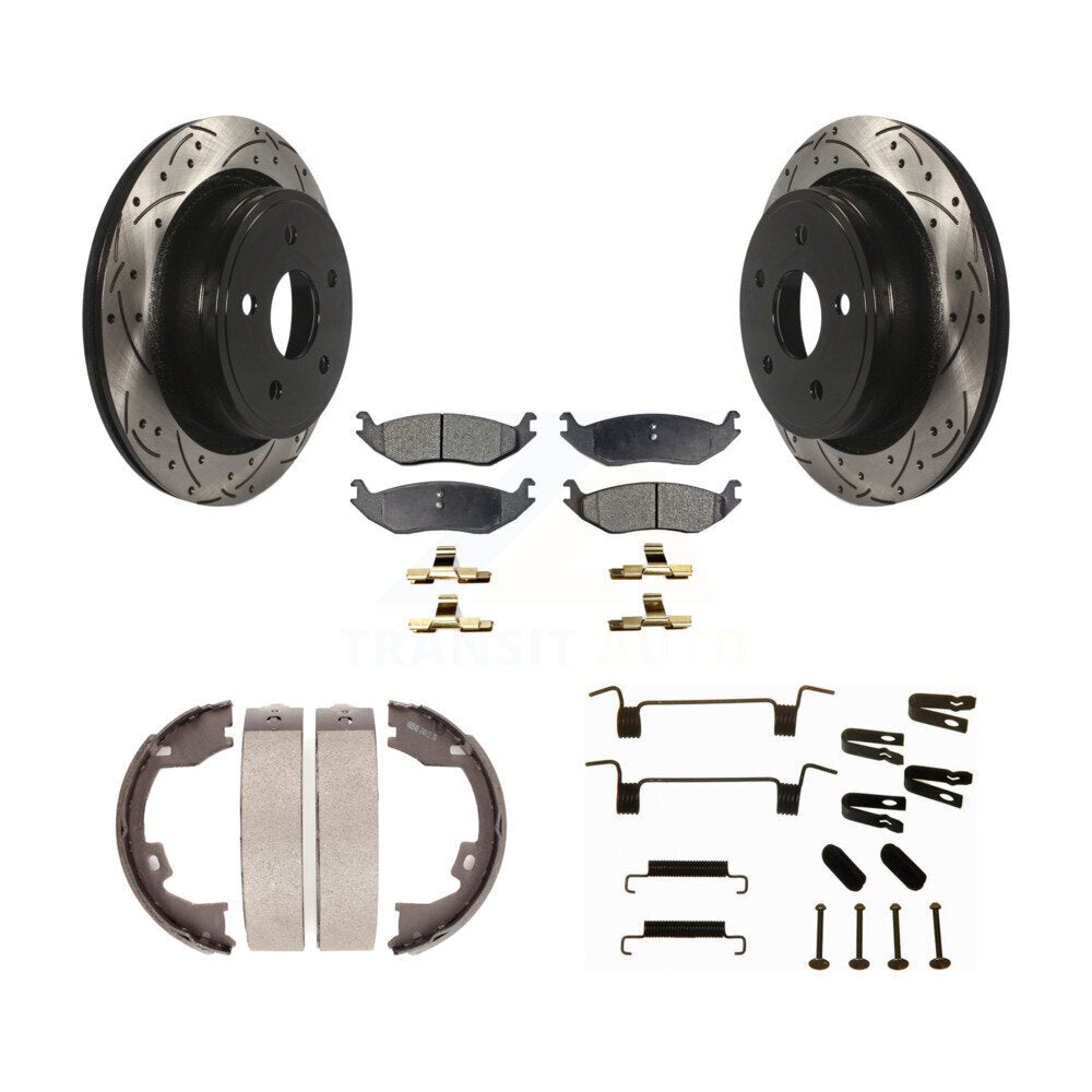 Disque arrière, Rotors percés et fendus, plaquettes en céramique, Kit de quincaillerie pour chaussures de stationnement pour