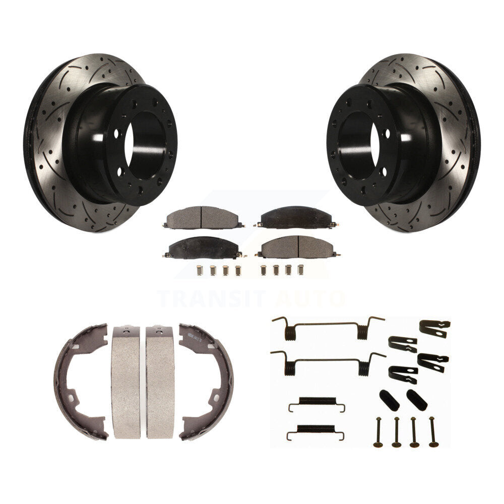 Disque arrière, Rotors percés et fendus, plaquettes en céramique, Kit de quincaillerie pour chaussures de stationnement pour