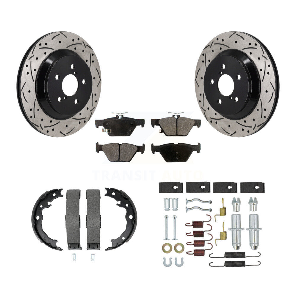 Disque arrière, Rotors percés et fendus, plaquettes en céramique, Kit de quincaillerie pour chaussures de stationnement pour