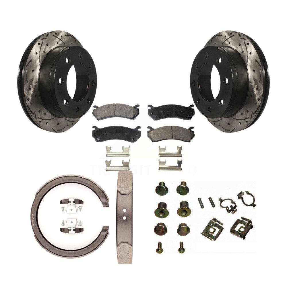 Disque arrière, Rotors percés et fendus, plaquettes en céramique, Kit de quincaillerie pour chaussures de stationnement pour