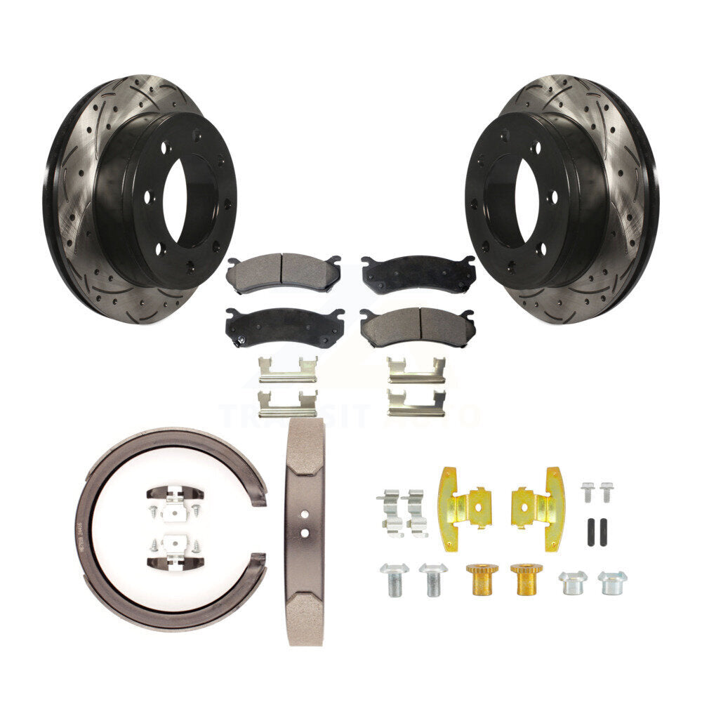 Disque arrière, Rotors percés et fendus, plaquettes en céramique, Kit de quincaillerie pour chaussures de stationnement pour