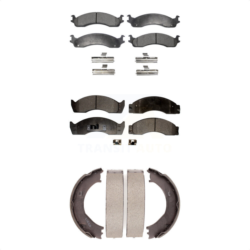 Plaquettes de frein semi-métalliques avant et arrière et Kit de chaussures de stationnement pour Ford E-450 Super Dut