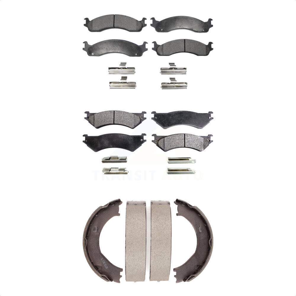 Plaquettes de frein semi-métalliques avant et arrière et Kit de chaussures de stationnement pour Ford E-350 Super Dut