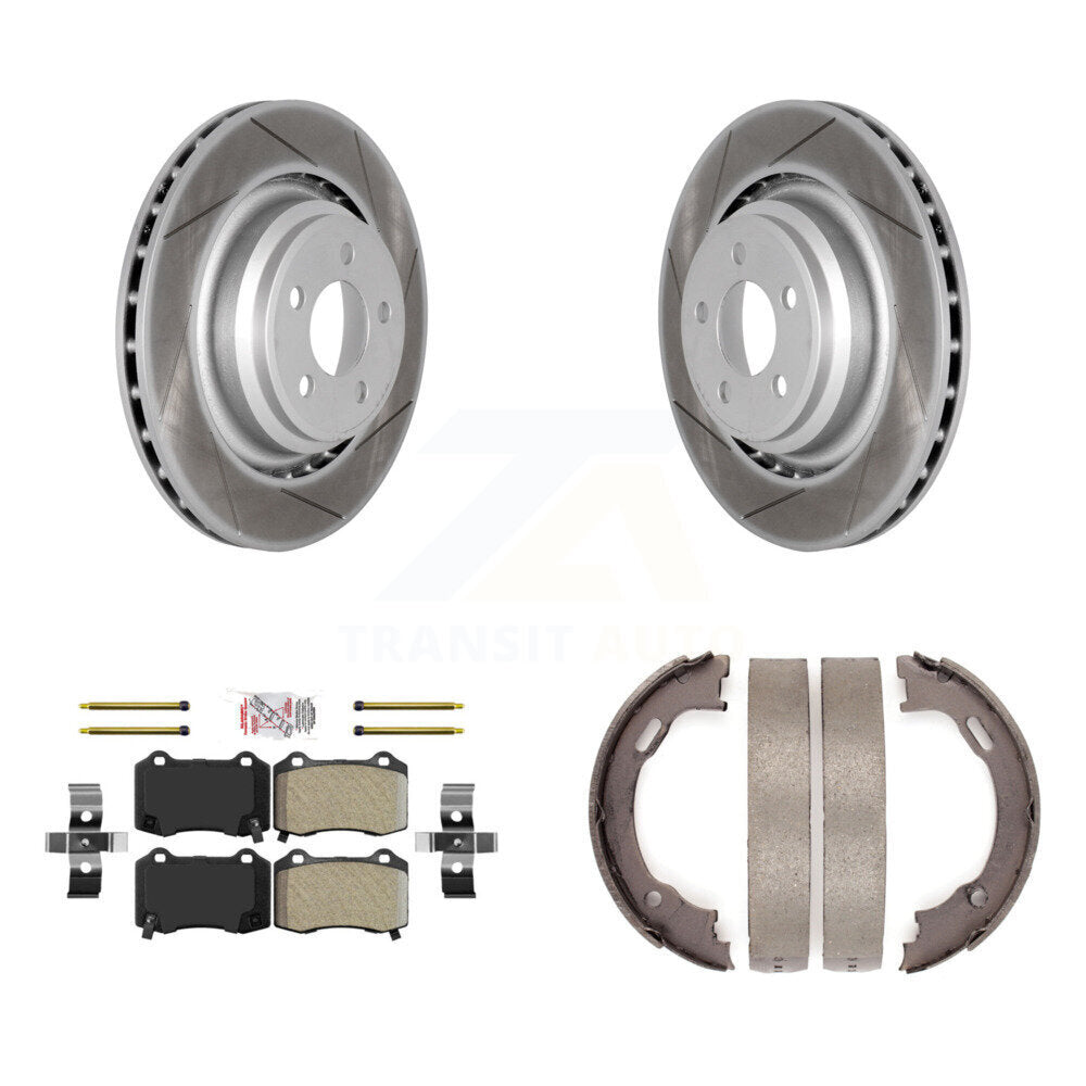 Kit de plaquettes semi-métalliques et de chaussures de stationnement pour Rotors à revêtement de disque arrière pour Dodge Charge