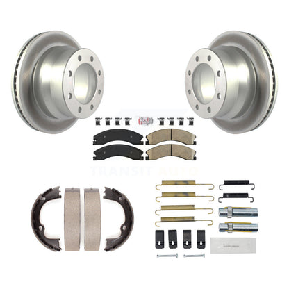 Rotors enduits de disque arrière, plaquettes en céramique, chaussures de frein de stationnement et Kit de matériel pour