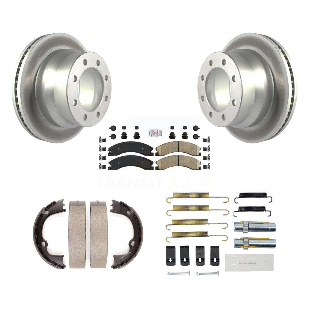 Rotors enduits de disque arrière, plaquettes en céramique, chaussures de frein de stationnement et Kit de matériel pour