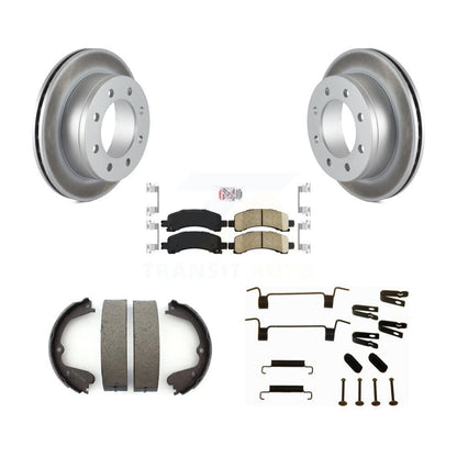 Rotors enduits de disque arrière, plaquettes en céramique, chaussures de frein de stationnement et Kit de matériel pour