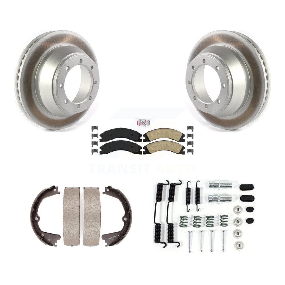 Rotors enduits de disque arrière, plaquettes en céramique, chaussures de frein de stationnement et Kit de matériel pour