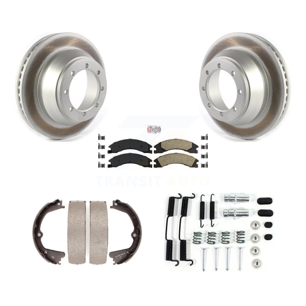Rotors enduits de disque arrière, plaquettes en céramique, chaussures de frein de stationnement et Kit de matériel pour