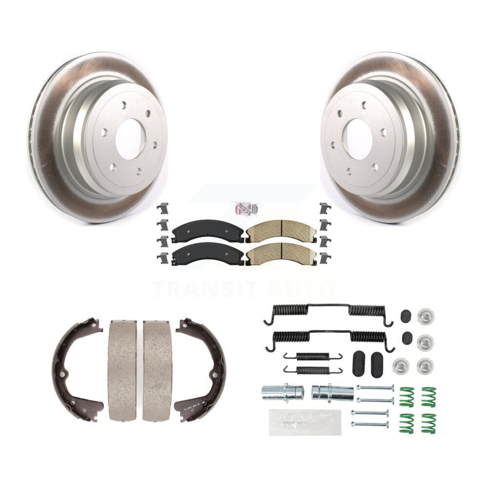 Rotors enduits de disque arrière, plaquettes en céramique, chaussures de frein de stationnement et Kit de matériel pour