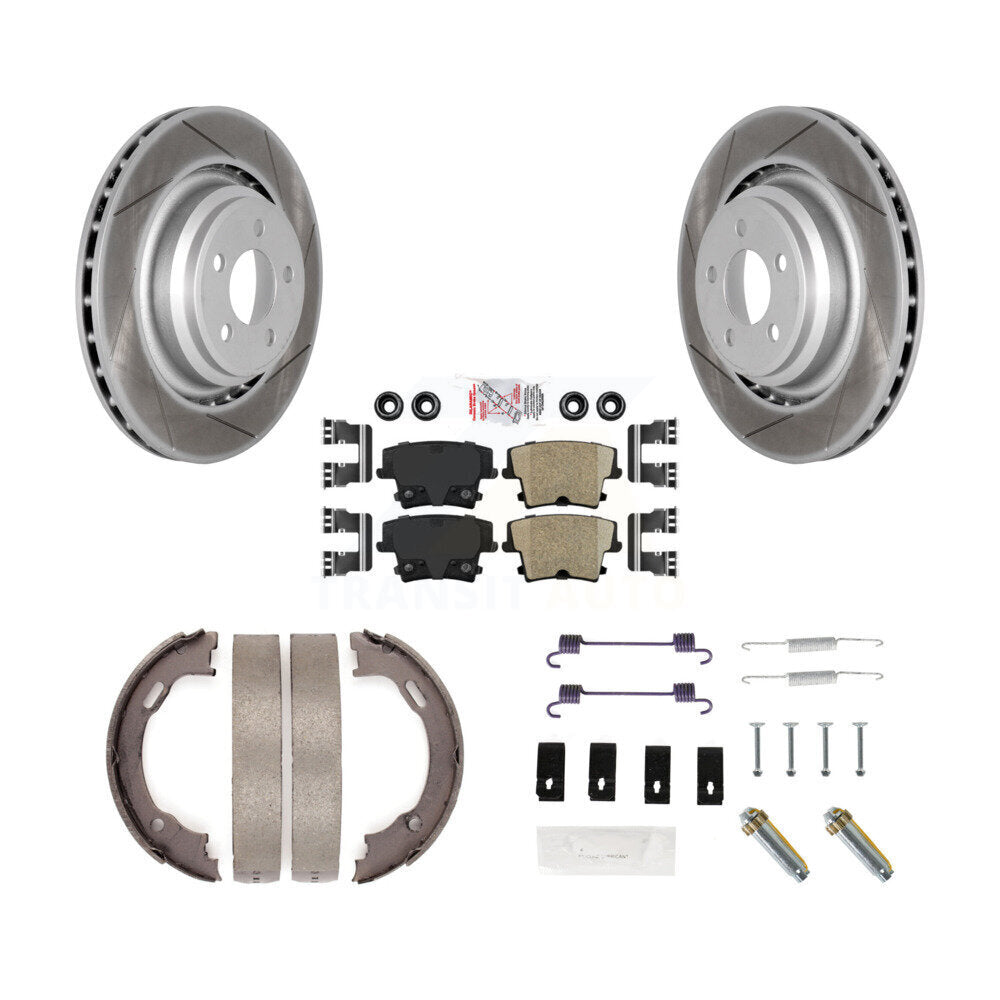 Rotors enduits de disque arrière, plaquettes en céramique, chaussures de frein de stationnement et Kit de matériel pour