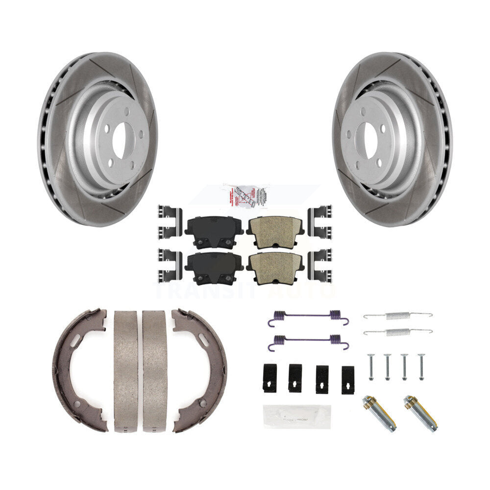 Rotors enduits de disque arrière, plaquettes en céramique, chaussures de frein de stationnement et Kit de matériel pour