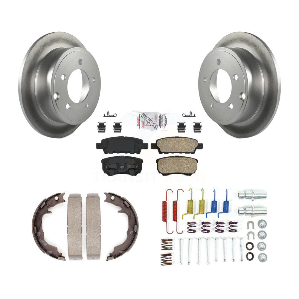 Rotors enduits de disque arrière, plaquettes en céramique, chaussures de frein de stationnement et Kit de matériel pour
