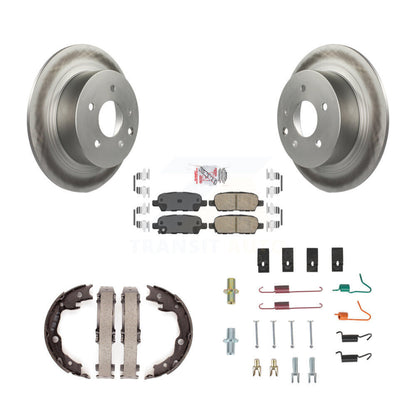 Rotors enduits de disque arrière, plaquettes en céramique, chaussures de frein de stationnement et Kit de matériel pour