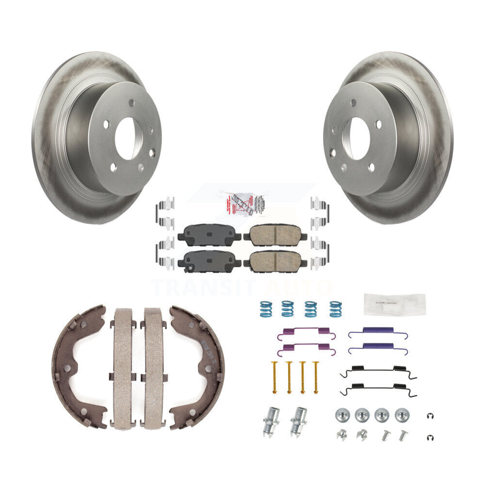 Rotors enduits de disque arrière, plaquettes en céramique, chaussures de frein de stationnement et Kit de matériel pour