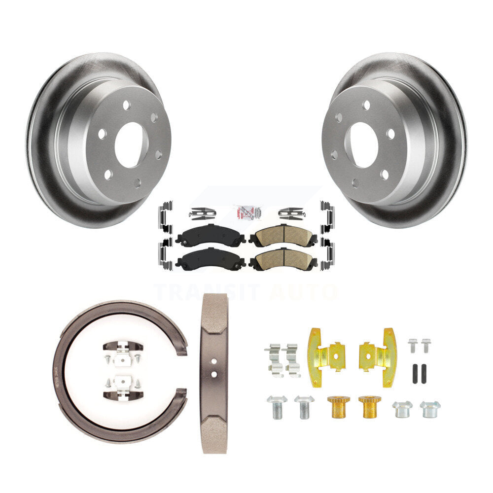 Rotors enduits de disque arrière, plaquettes en céramique, chaussures de frein de stationnement et Kit de matériel pour