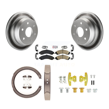 Rotors enduits de disque arrière, plaquettes en céramique, chaussures de frein de stationnement et Kit de matériel pour