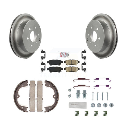 Rotors enduits de disque arrière, plaquettes en céramique, chaussures de frein de stationnement et Kit de matériel pour