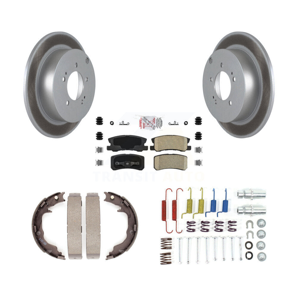 Rotors enduits de disque arrière, plaquettes en céramique, chaussures de frein de stationnement et Kit de matériel pour