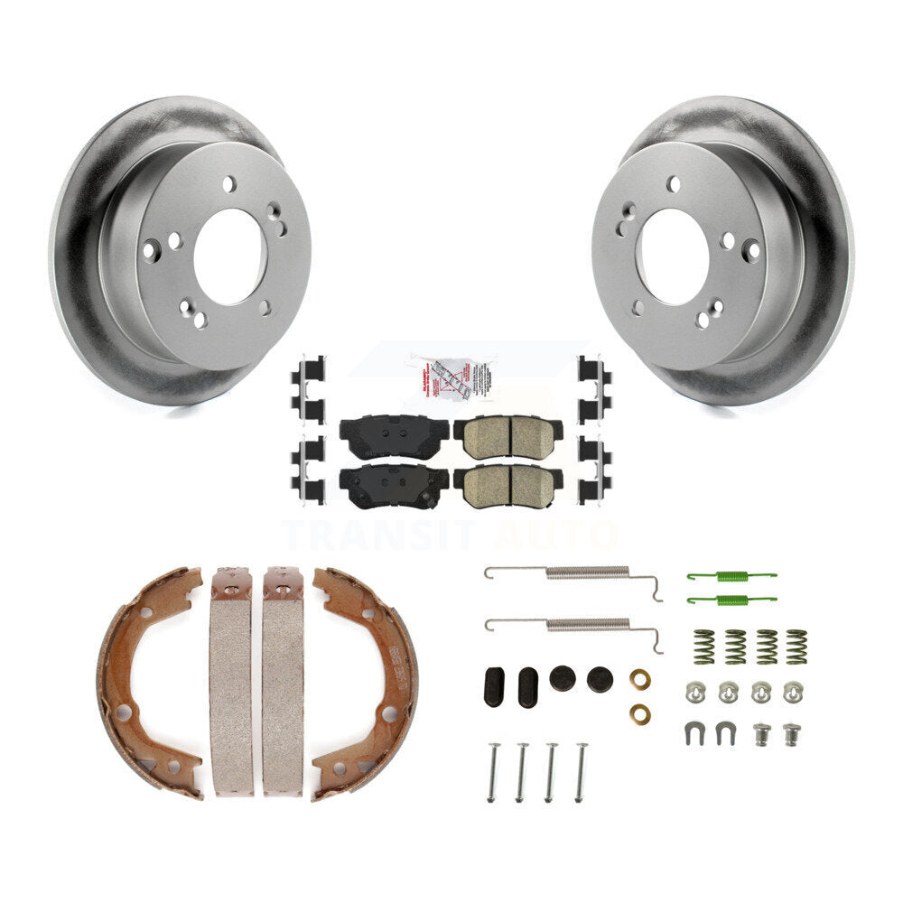 Rotors enduits de disque arrière, plaquettes en céramique, chaussures de frein de stationnement et Kit de matériel pour
