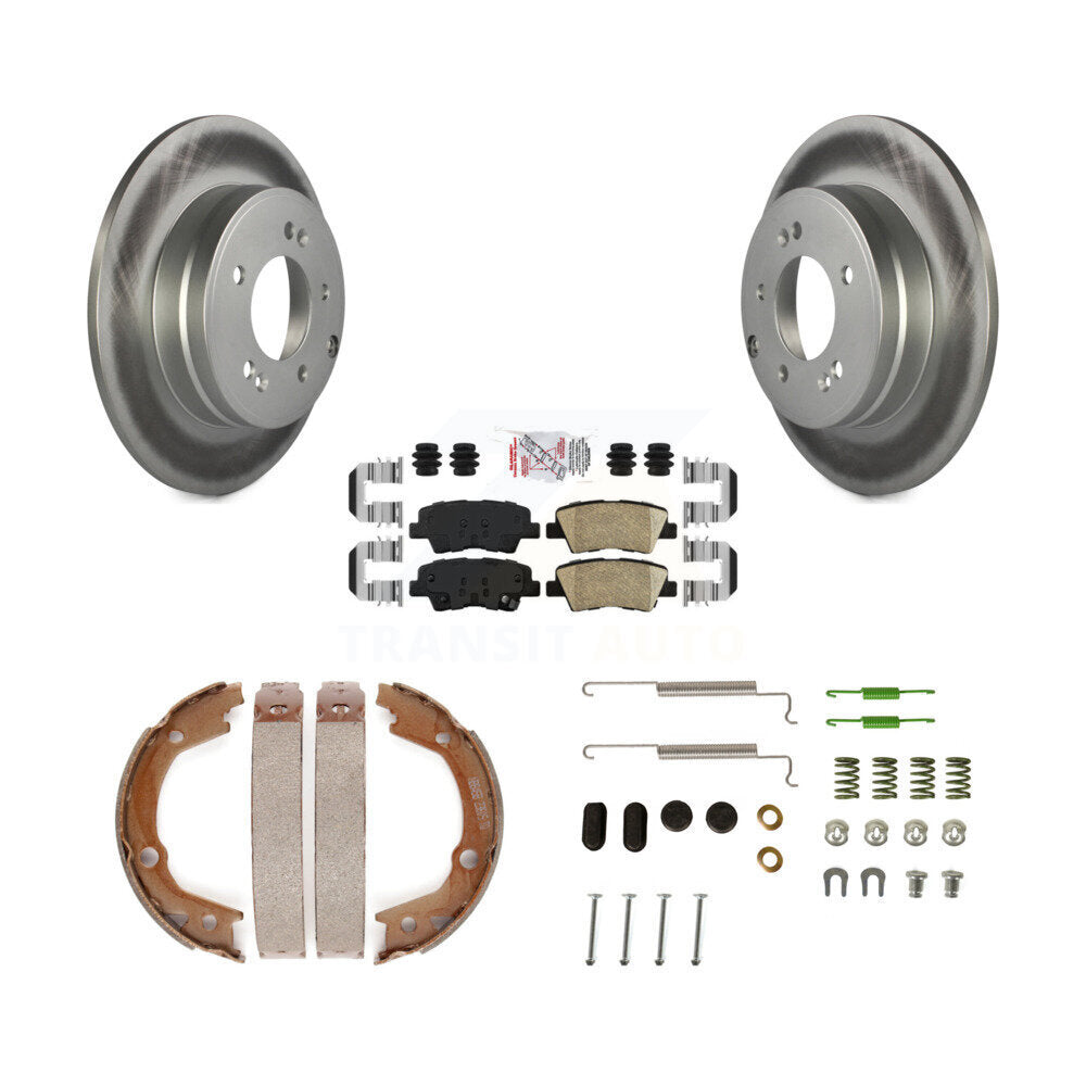 Rotors enduits de disque arrière, plaquettes en céramique, chaussures de frein de stationnement et Kit de matériel pour