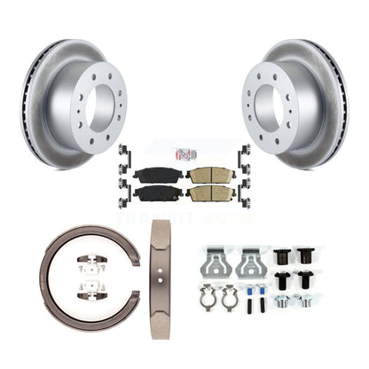 Rotors enduits de disque arrière, plaquettes en céramique, chaussures de frein de stationnement et Kit de matériel pour