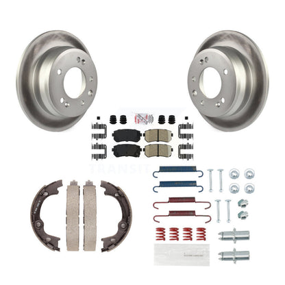Rotors enduits de disque arrière, plaquettes en céramique, chaussures de frein de stationnement et Kit de matériel pour