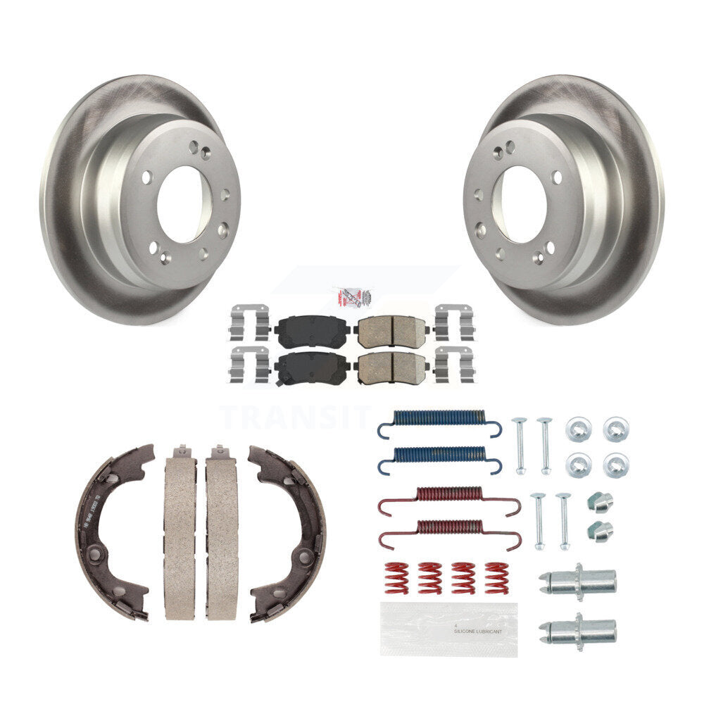 Rotors enduits de disque arrière, plaquettes en céramique, chaussures de frein de stationnement et Kit de matériel pour