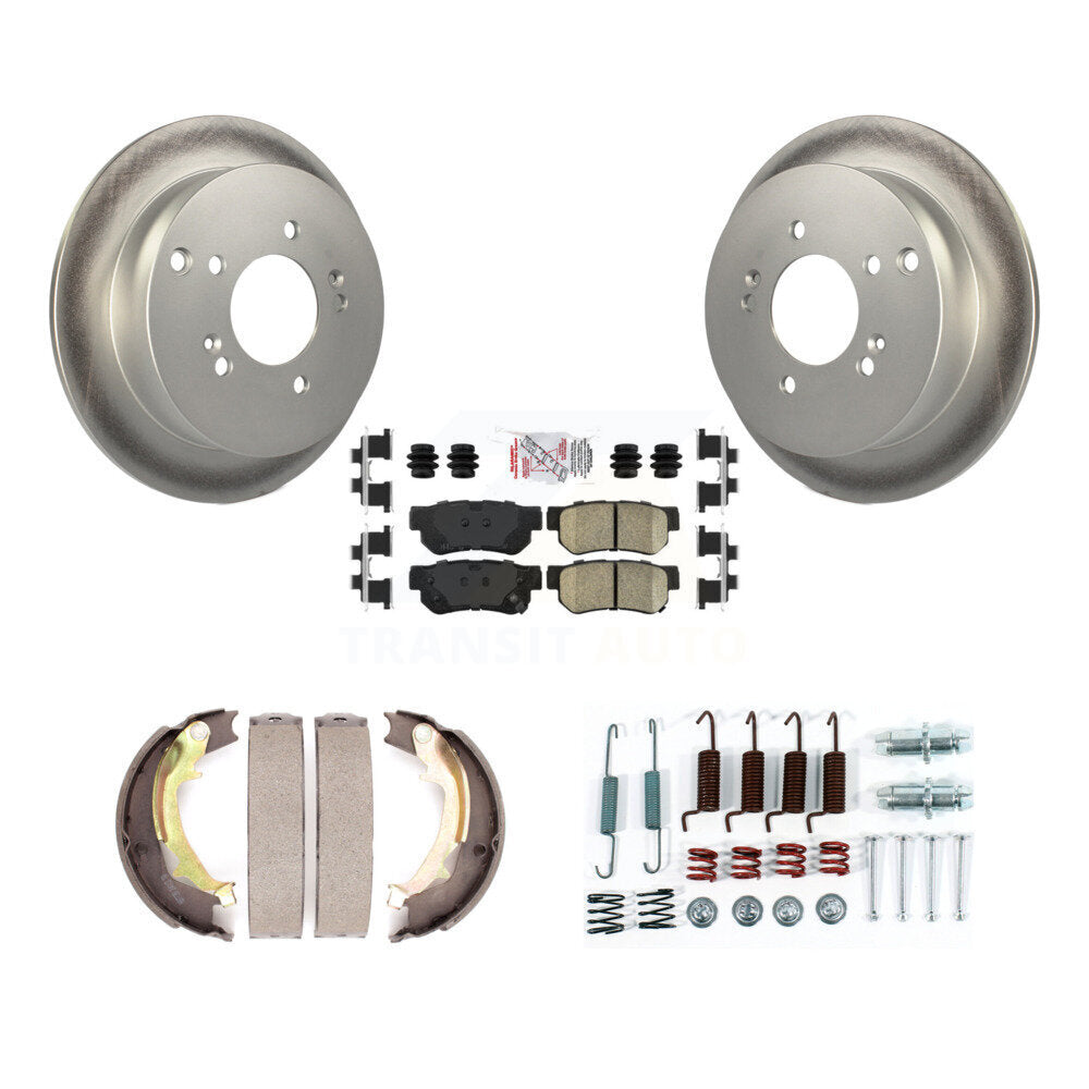 Rotors enduits de disque arrière, plaquettes en céramique, chaussures de frein de stationnement et Kit de matériel pour