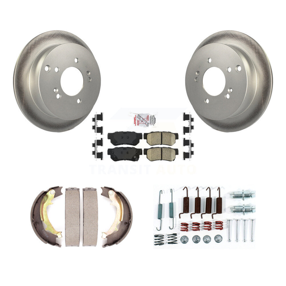 Rotors enduits de disque arrière, plaquettes en céramique, chaussures de frein de stationnement et Kit de matériel pour