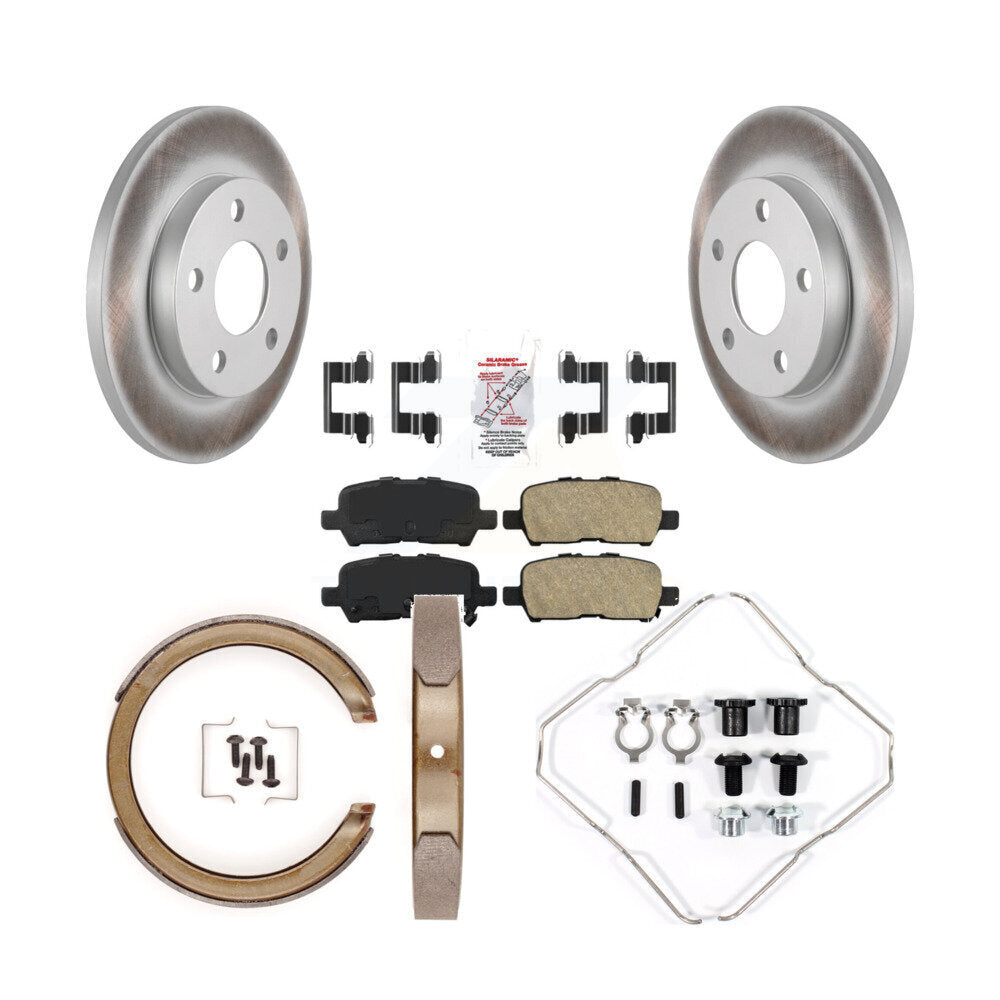 Rotors enduits de disque arrière, plaquettes en céramique, chaussures de frein de stationnement et Kit de matériel pour