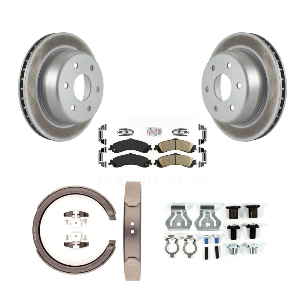 Rotors enduits de disque arrière, plaquettes en céramique, chaussures de frein de stationnement et Kit de matériel pour