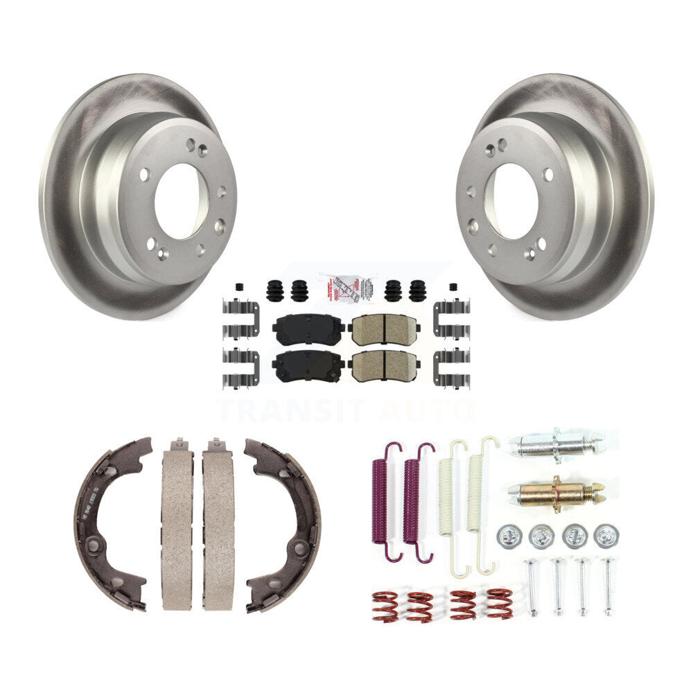 Rotors enduits de disque arrière, plaquettes en céramique, chaussures de frein de stationnement et Kit de matériel pour