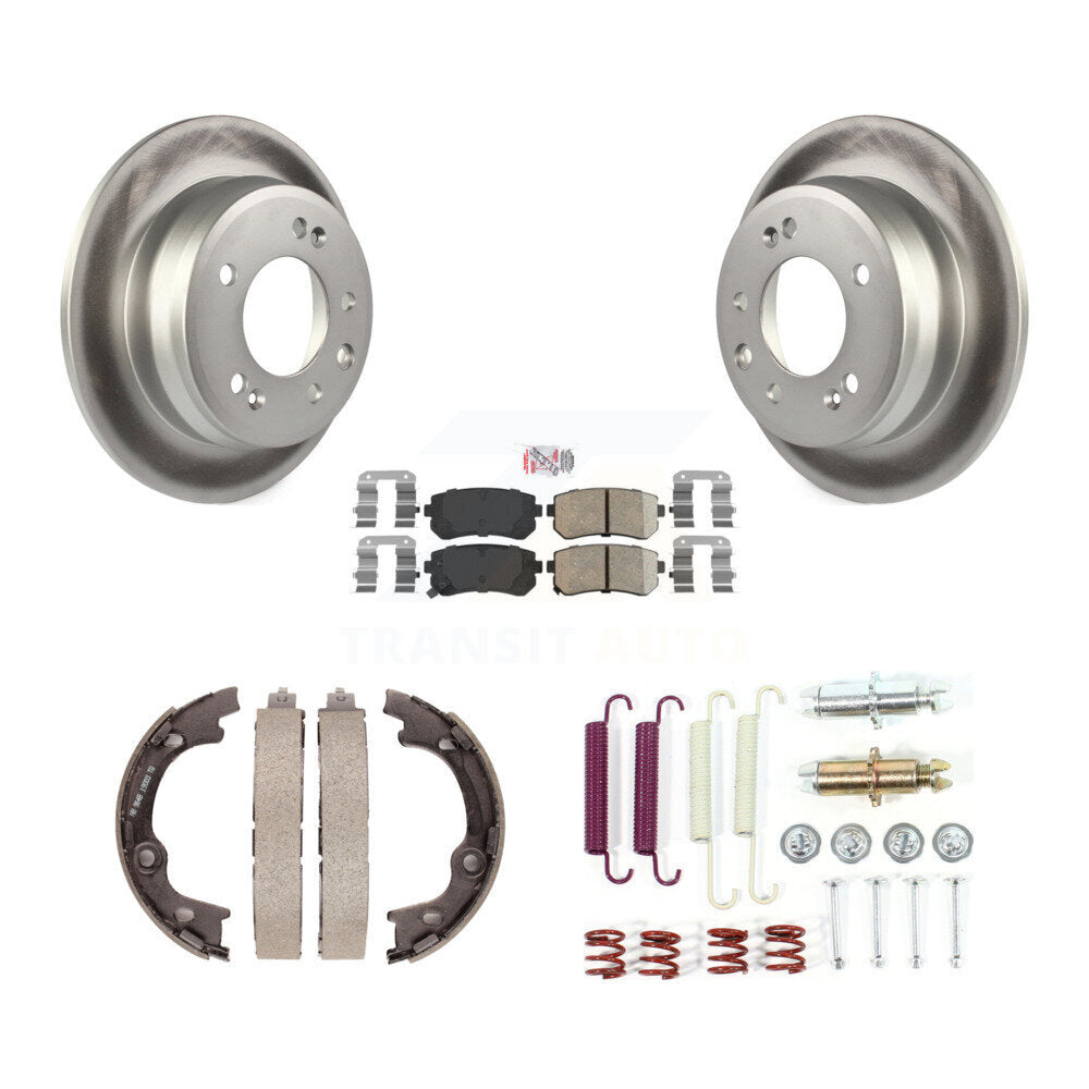 Rotors enduits de disque arrière, plaquettes en céramique, chaussures de frein de stationnement et Kit de matériel pour