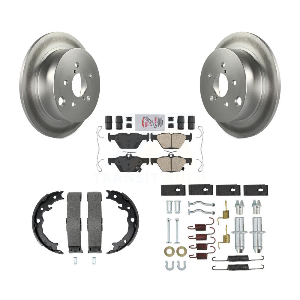 Rotors enduits de disque arrière, plaquettes en céramique, chaussures de frein de stationnement et Kit de matériel pour