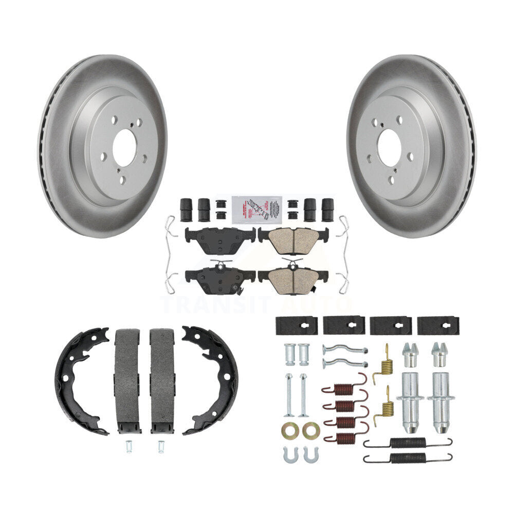 Rotors enduits de disque arrière, plaquettes en céramique, chaussures de frein de stationnement et Kit de matériel pour