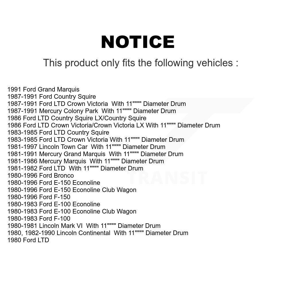 Kit de matériel de frein à tambour arrière, pour Ford F-150 Lincoln Town Car E-150 Econoline LT