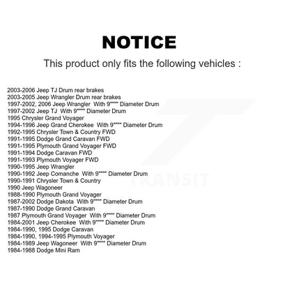 Kit de matériel de frein à tambour arrière, pour Jeep Wrangler Dodge Dakota Cherokee Grand Mini