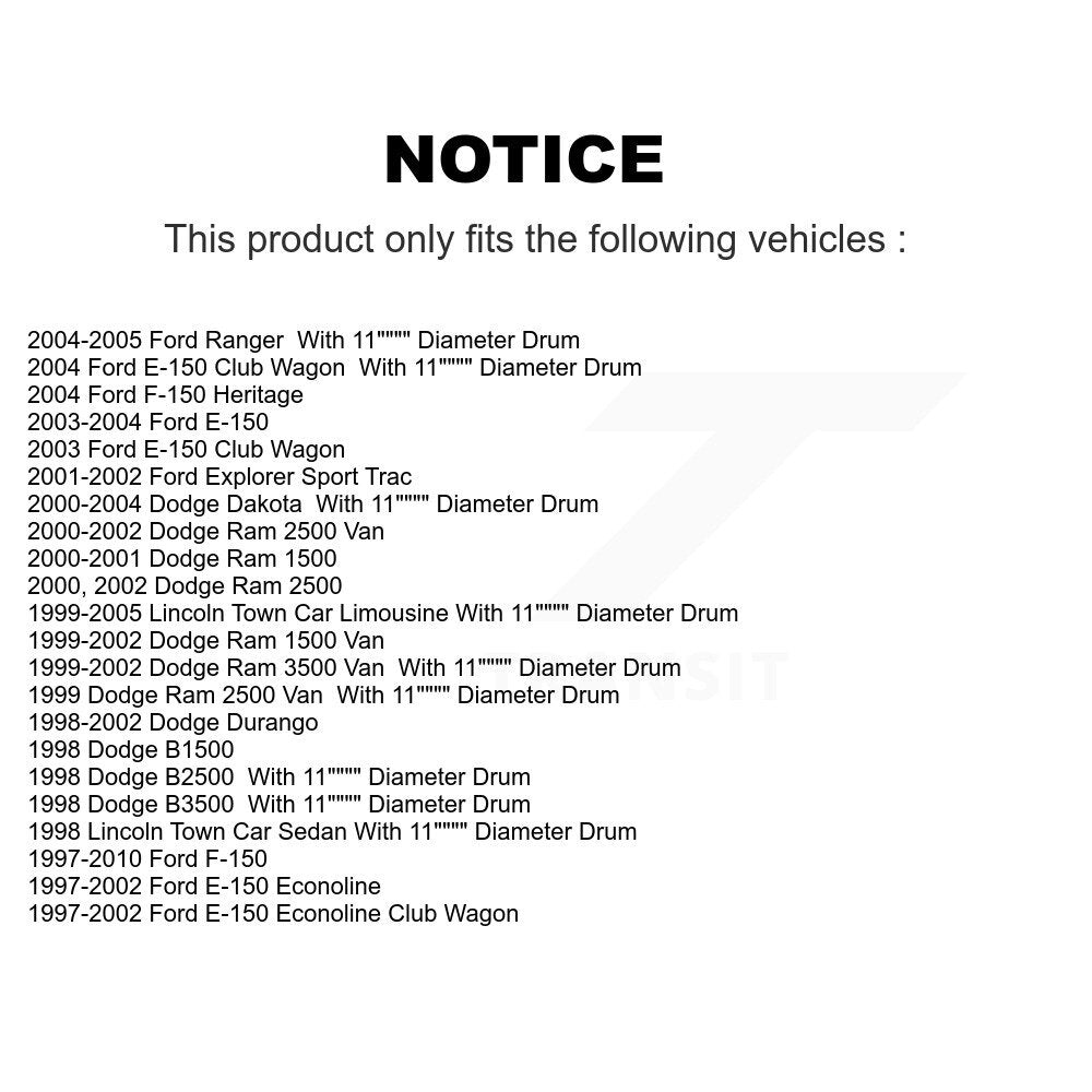 Kit de matériel de frein à tambour arrière, pour Ford F-150 Dodge Dakota Ranger Ram 1500 2500