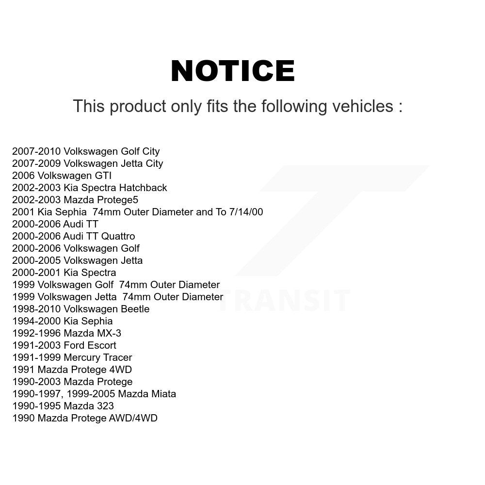 Roulement de roue pour Volkswagen Jetta Mazda Miata Golf Beetle City Protege Audi TT