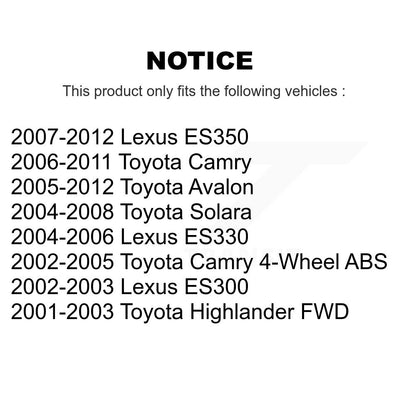 Ensemble de moyeu de roulement de roue arrière gauche, pour Toyota Camry Lexus ES350 Highlander