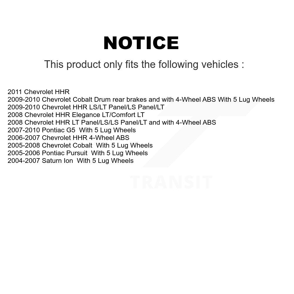 Ensemble de moyeu de roulement de roue arrière, pour Chevrolet Cobalt Pontiac G5 Saturn Ion HHR