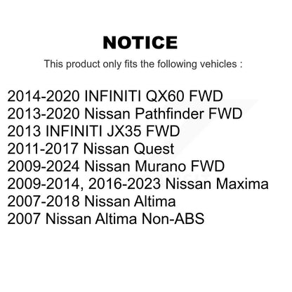 Ensemble de moyeu de roulement de roue arrière pour Nissan Murano Altima Pathfinder INFINITI