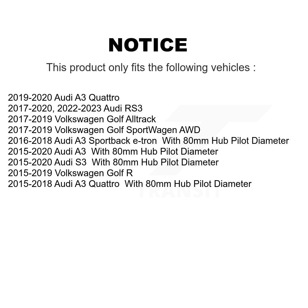 Ensemble de moyeu de roulement de roue pour Volkswagen Audi Golf SportWagen A3 Quattro R S3