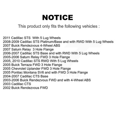 Ensemble de moyeu de roulement de roue pour Buick Cadillac rendez-vous CTS Pontiac Montana ST