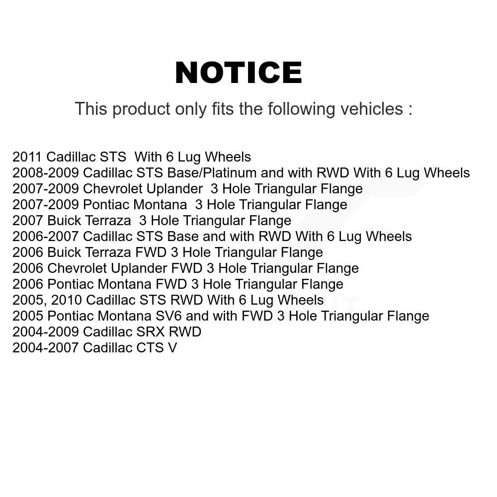 Ensemble de moyeu de roulement de roue pour Pontiac Montana Chevrolet Uplander Cadillac CTS