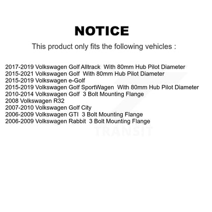 Ensemble de moyeu de roulement de roue avant, pour Volkswagen Golf SportWagen Rabbit City GTI